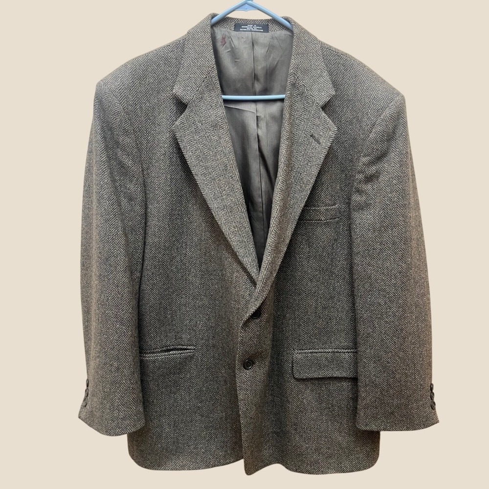 Towncraft Herringbone Blazer Mens 46R Brown Wool Lambswool Sport Coat Vintage